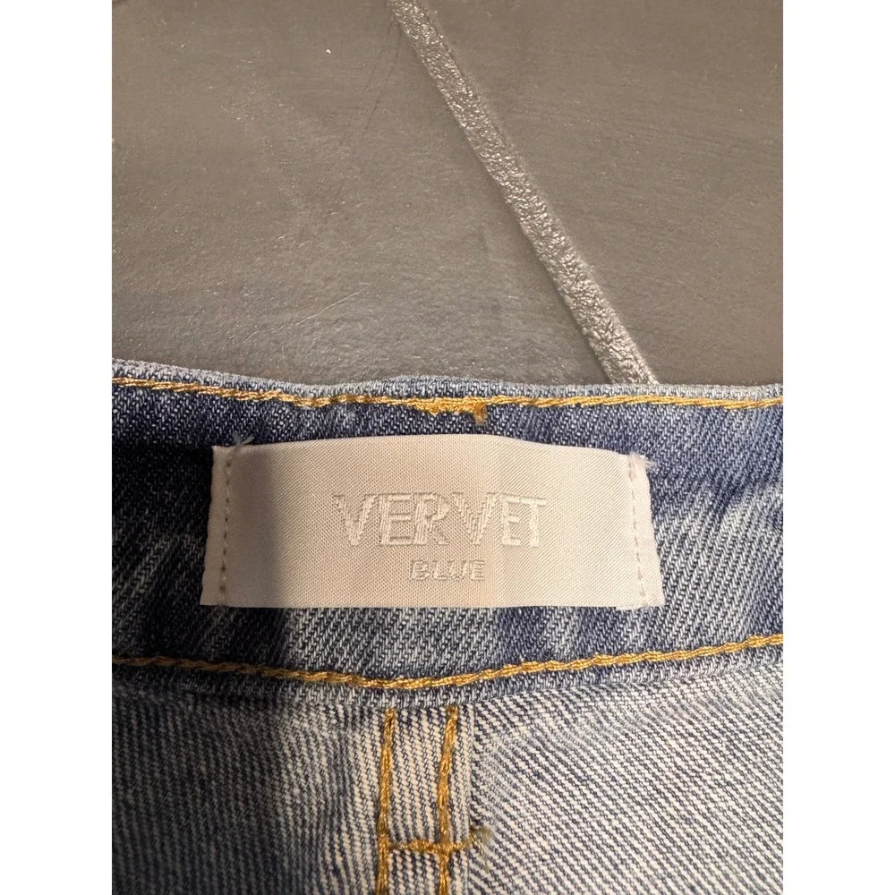 Vervet Blue Distressed Denim Shorts Light Wash High Rise Cuffed T5197 Size M - Picture 2 of 6